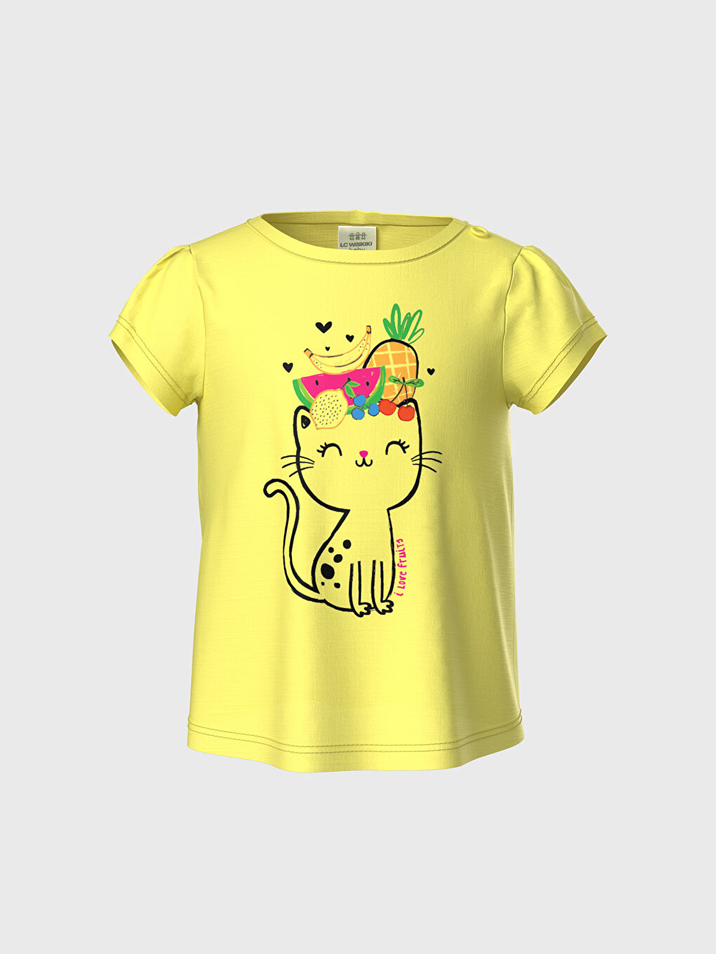 Ekru Bisiklet Yaka Kısa Kollu Kız Bebek Tişört-3