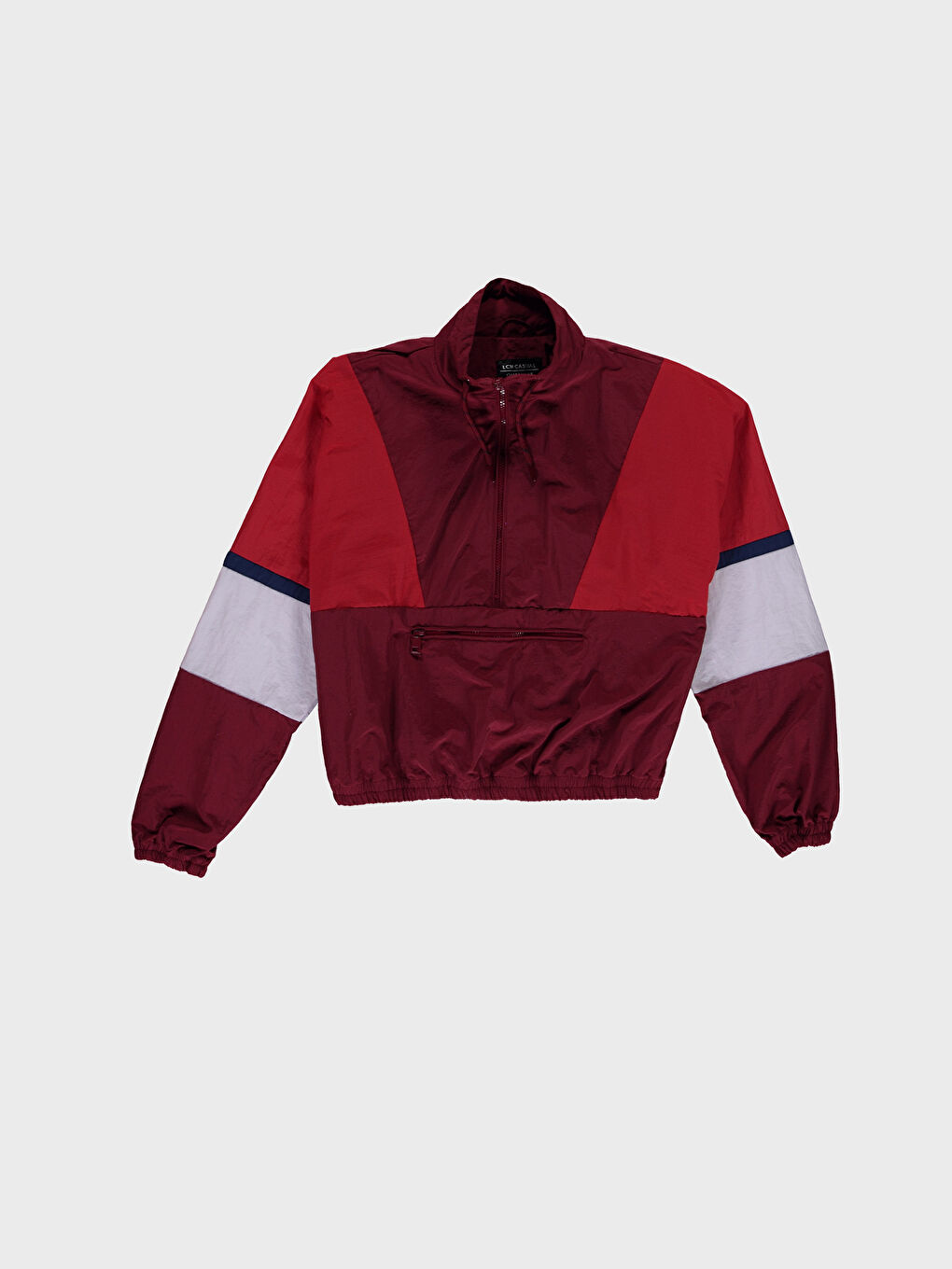 Bordo Dik Yaka Renk Bloklu Uzun Kollu Kadın Yağmurluk-4