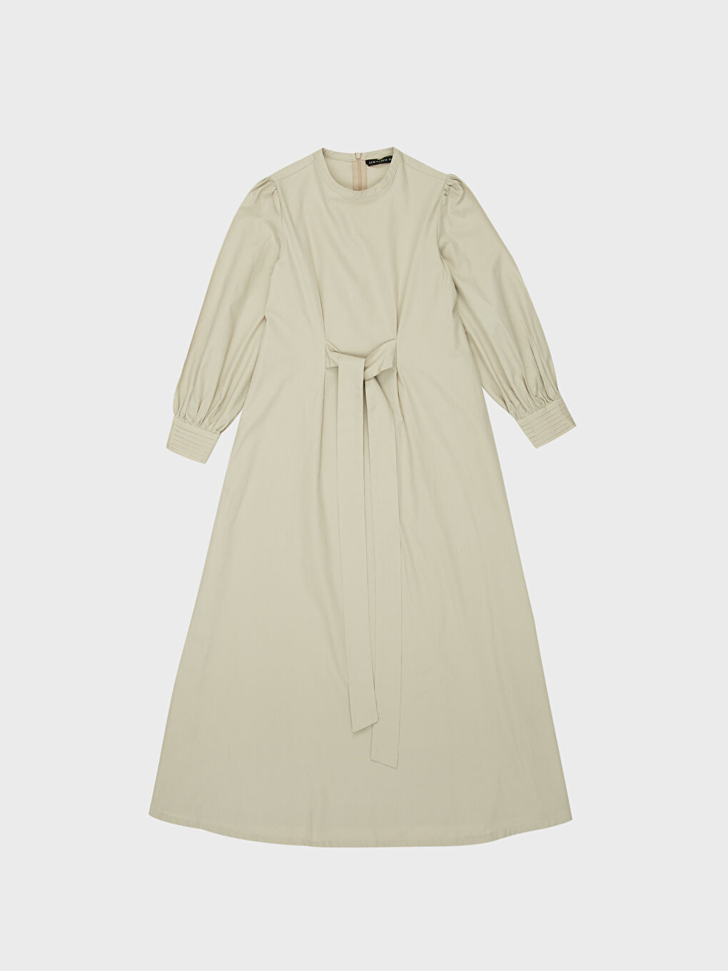 Gri Bisiklet Yaka Uzun Kollu Poplin Kadın Elbise-1