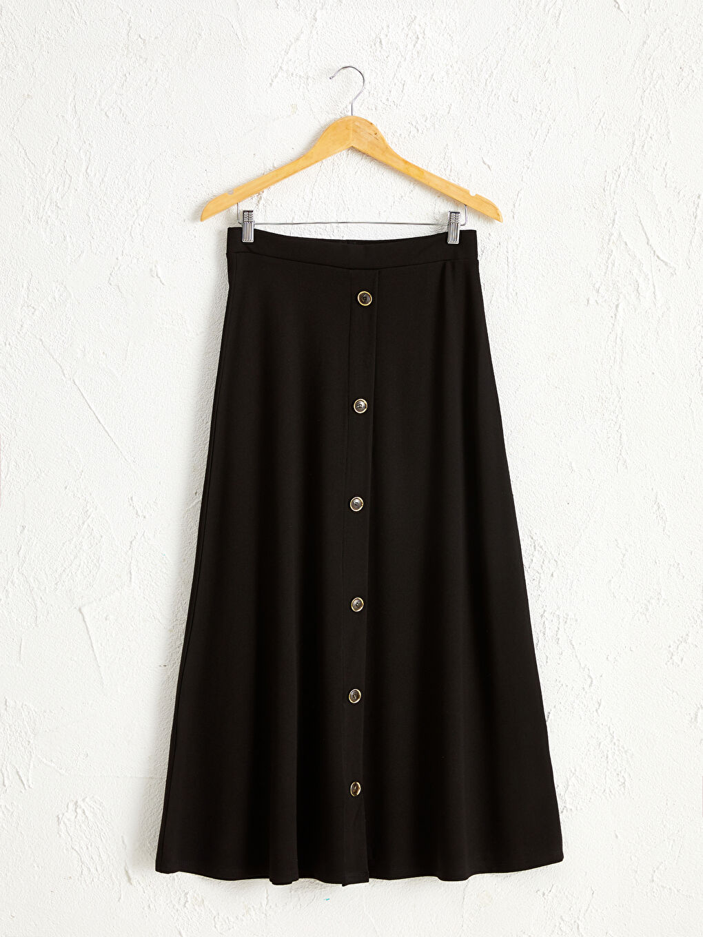 Fustă Lungă din Viscoză cu Nasturi în Față
