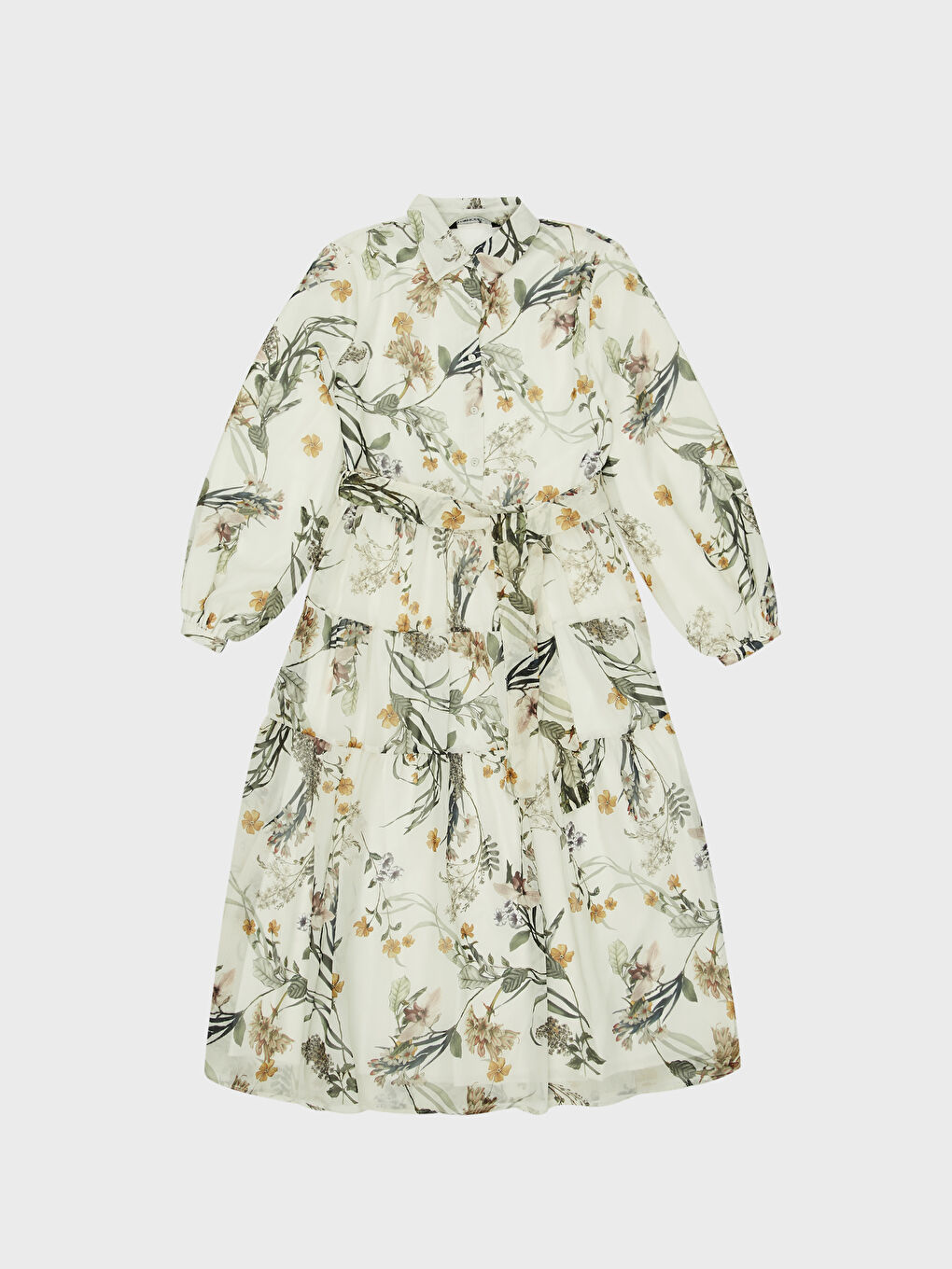 Belted Patterned Chiffon Dress-1