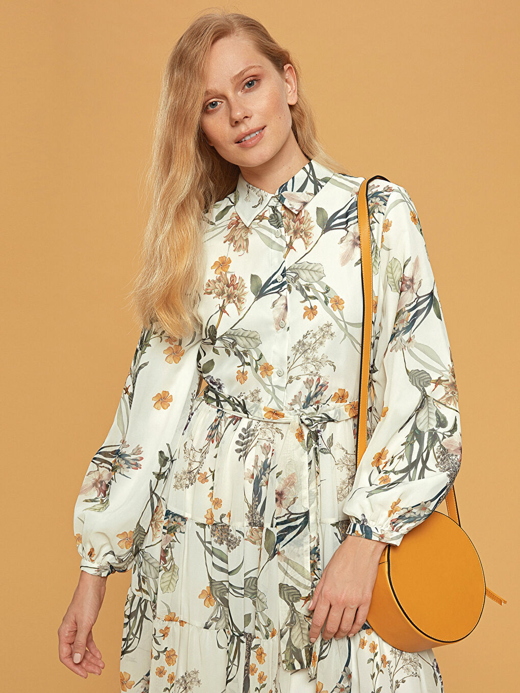 Belted Patterned Chiffon Dress-3