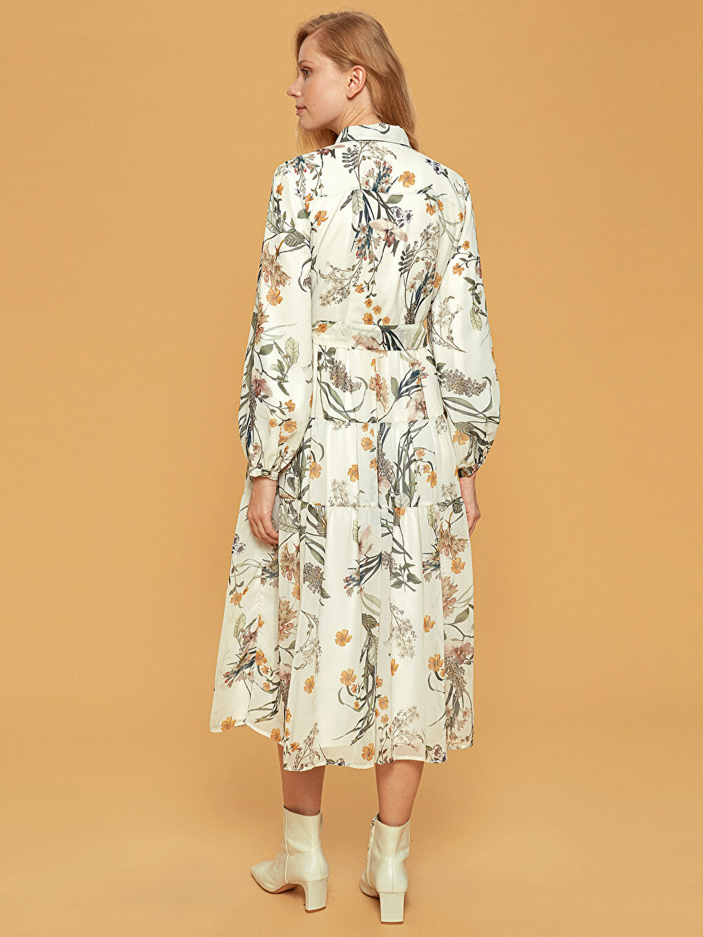 Belted Patterned Chiffon Dress-4