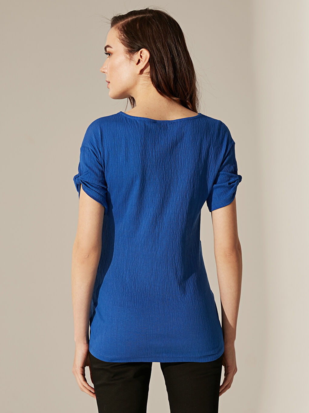 Mavi Bisiklet Yaka Kısa Kollu Hamile Tişört-3