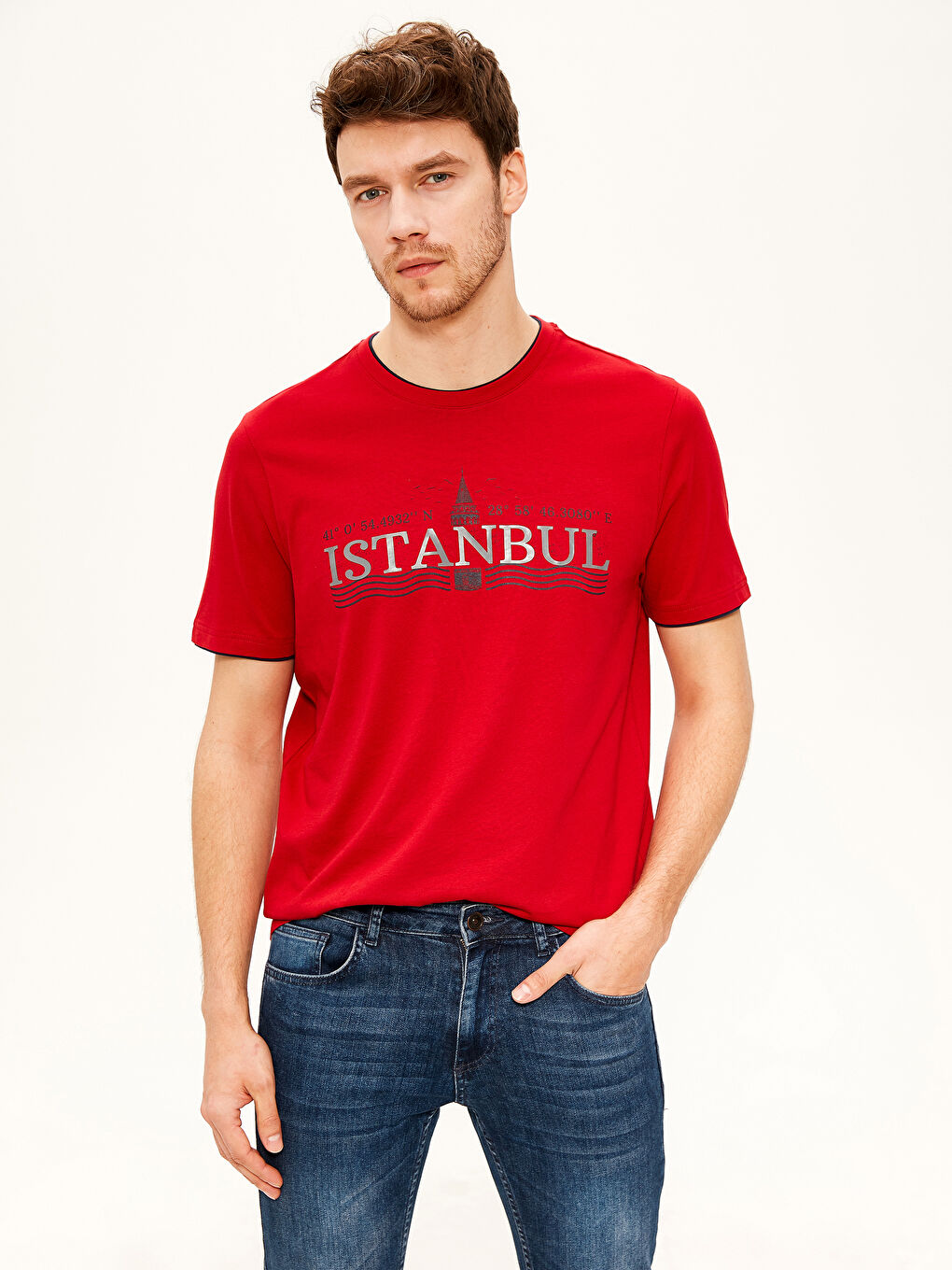 Kırmızı Penye Erkek Tişört