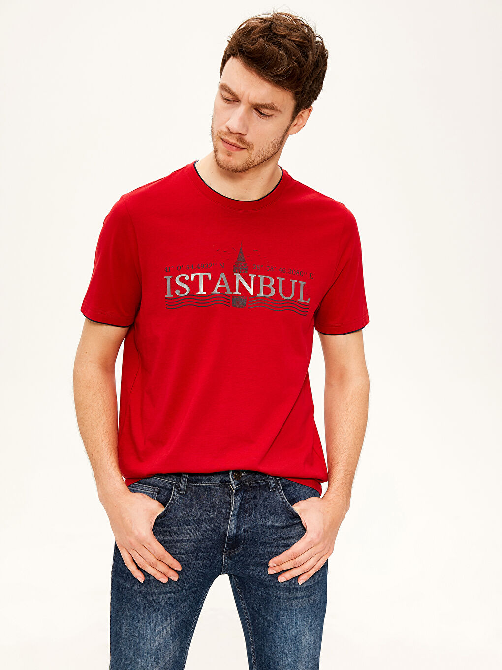 Kırmızı Penye Erkek Tişört-2