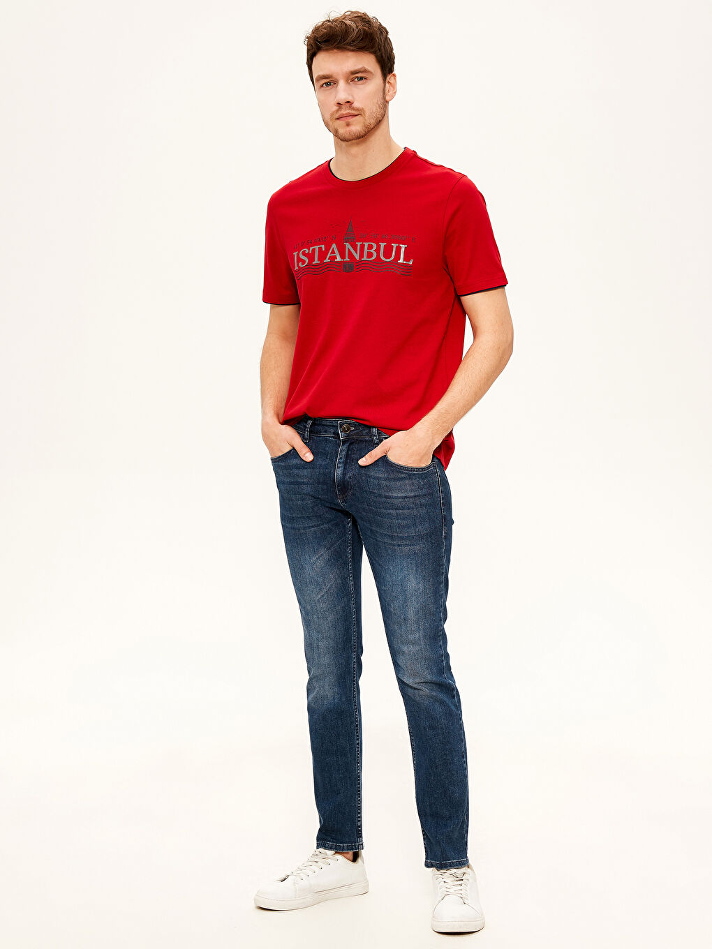 Kırmızı Penye Erkek Tişört-4