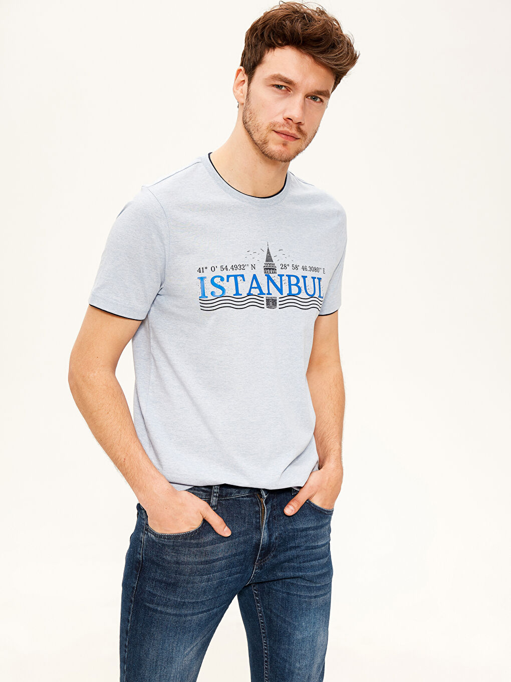 Mavi Penye Erkek Tişört