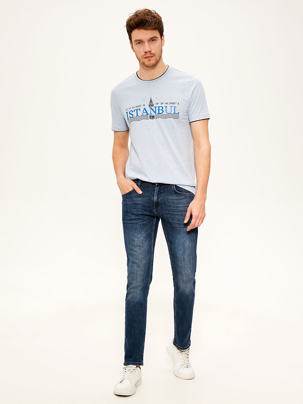 Mavi Penye Erkek Tişört-4