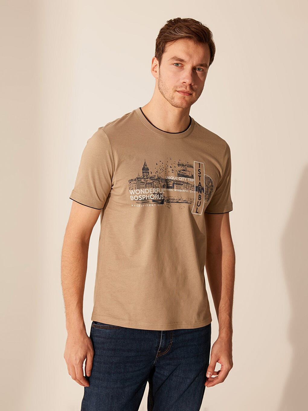 Bej Penye Erkek Tişört