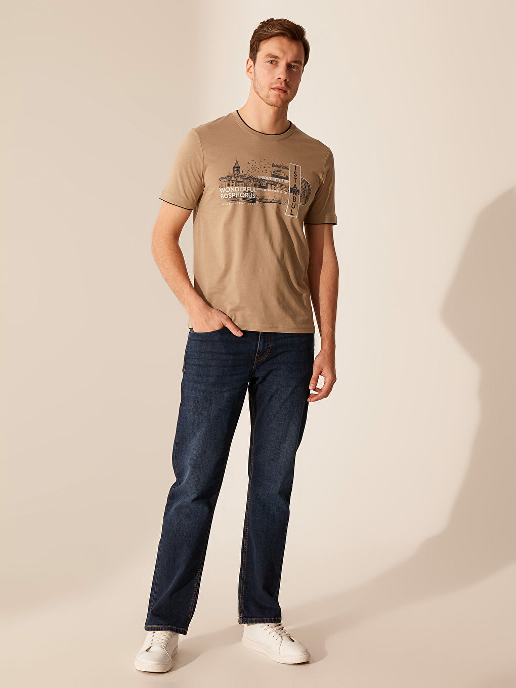 Bej Penye Erkek Tişört-4