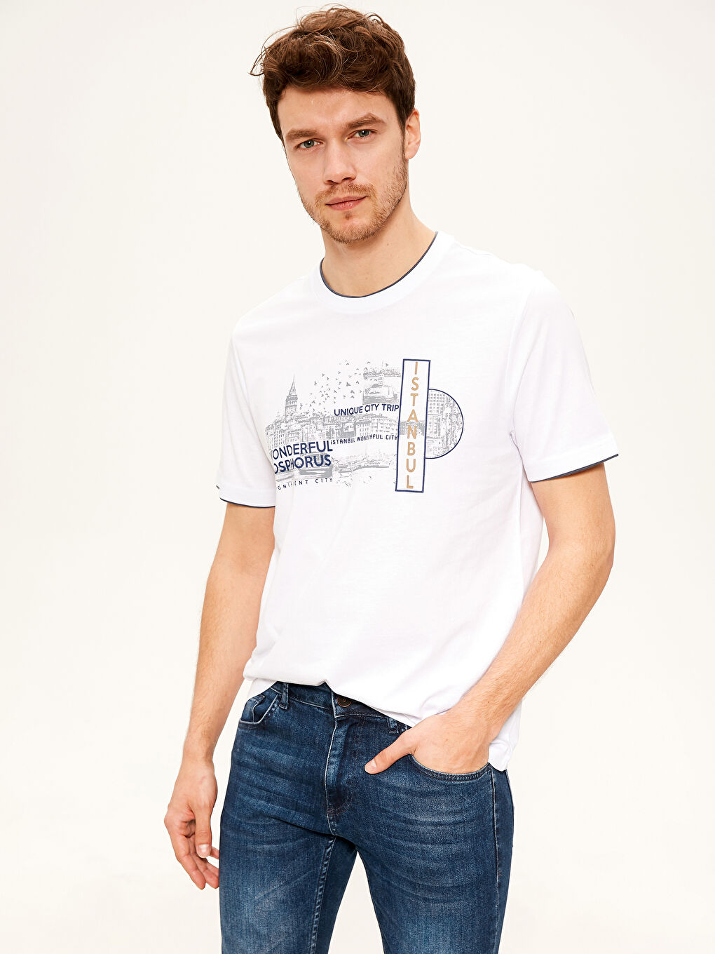 Beyaz Penye Erkek Tişört