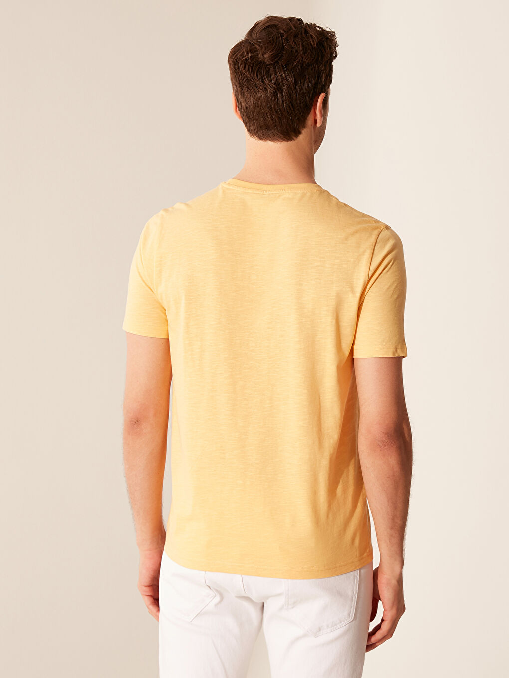 Sarı Bisiklet Yaka Baskılı Penye Tişört-2