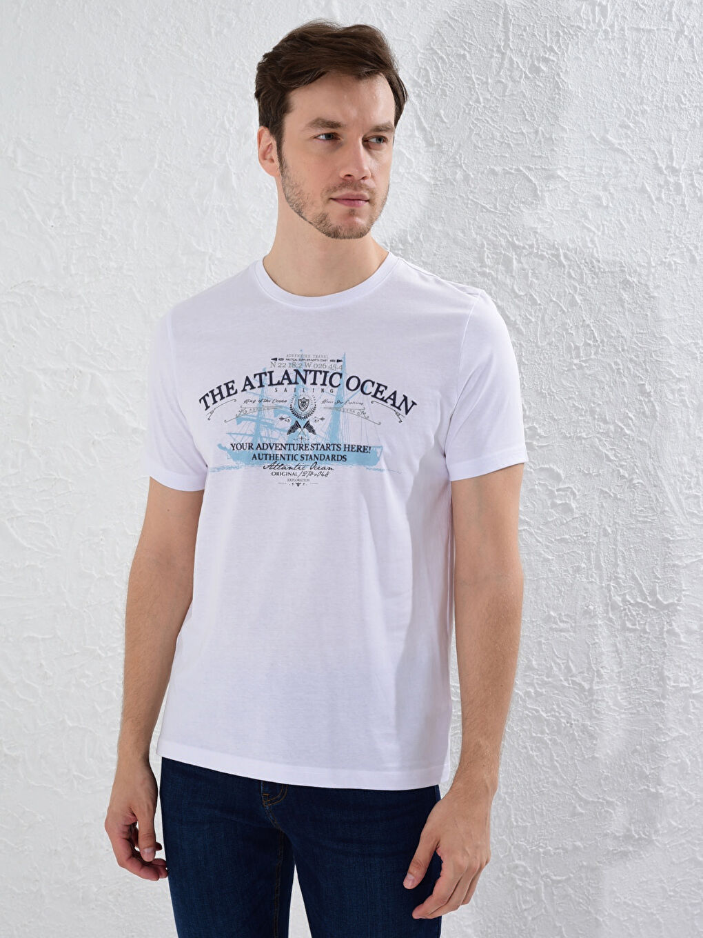Crew Neck Printed Combed Cotton T-Shirt-1