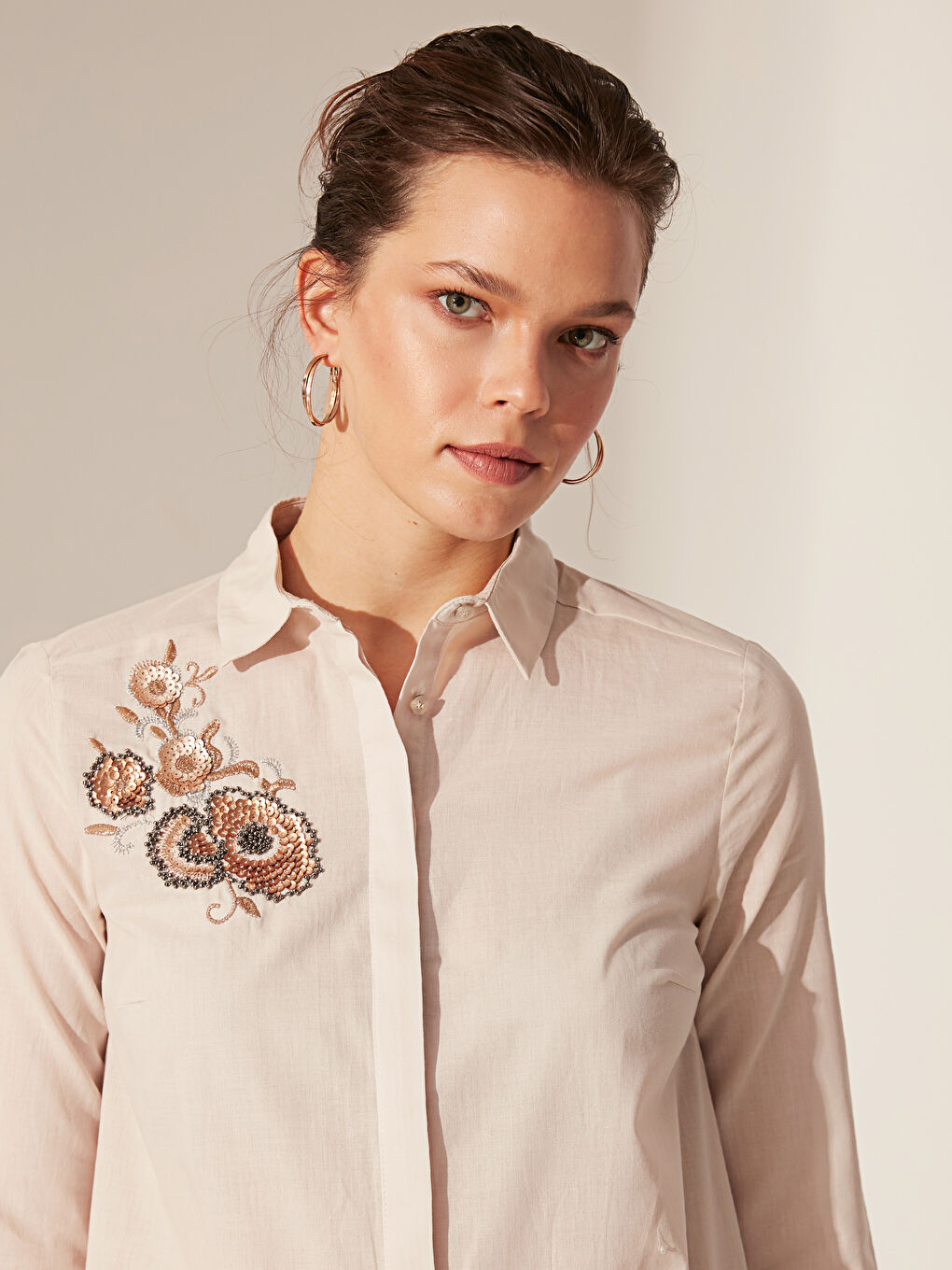 Tunique en Popeline à Manches Longues pour Femmes-1