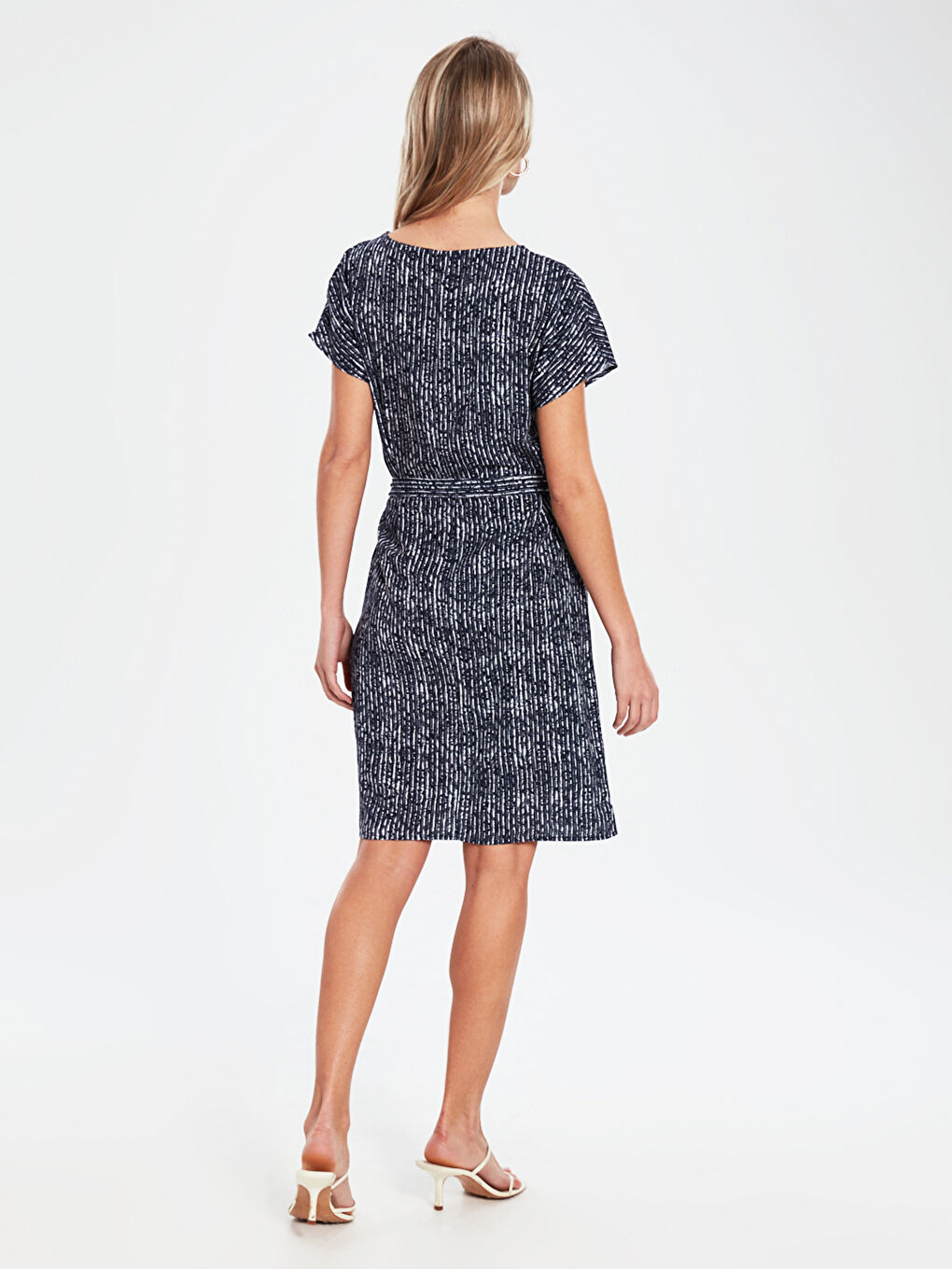 Lacivert Kısa Kollu Kadın Elbise-3