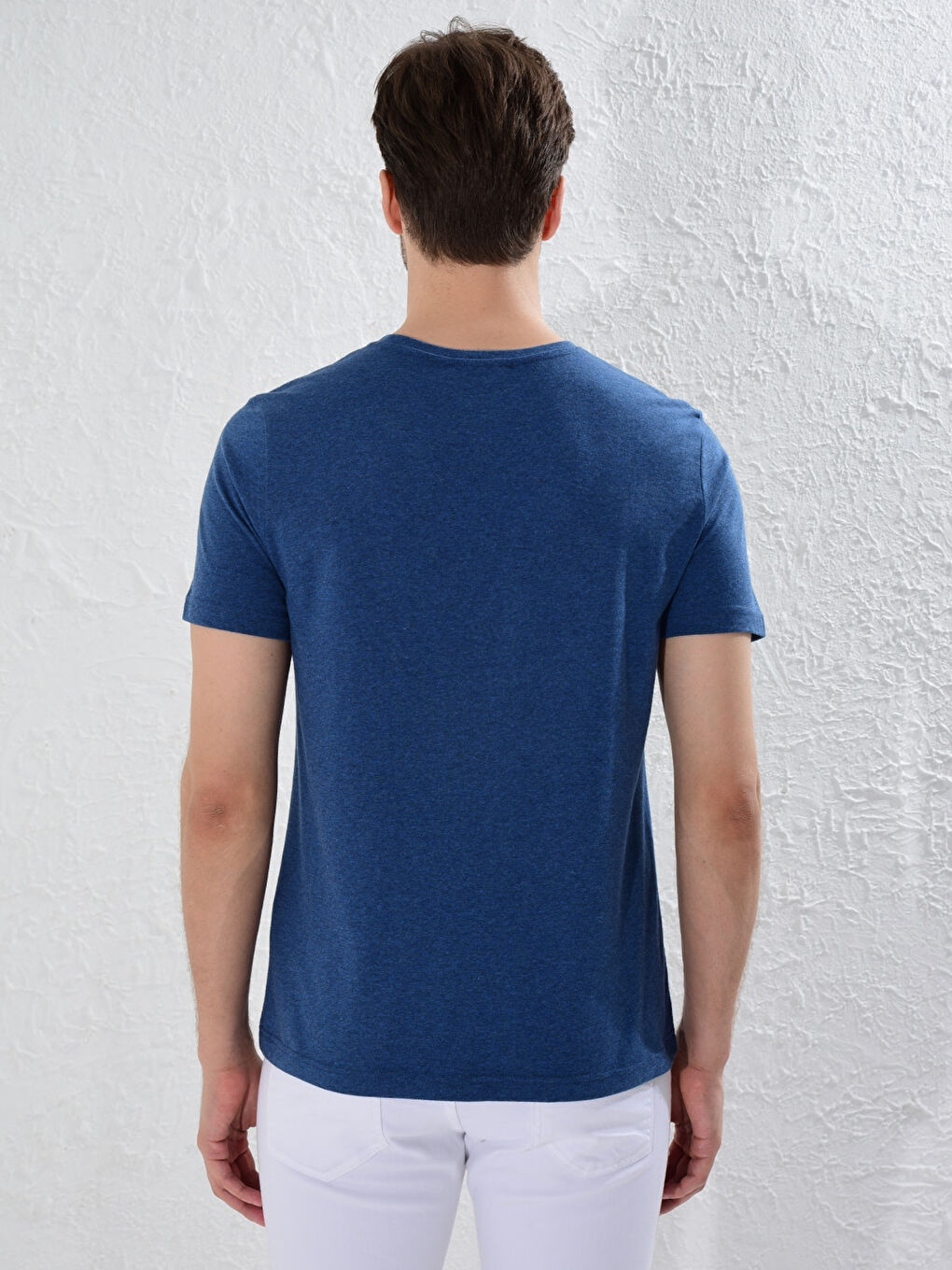 İndigo Bisiklet Yaka Baskılı Penye Tişört-3