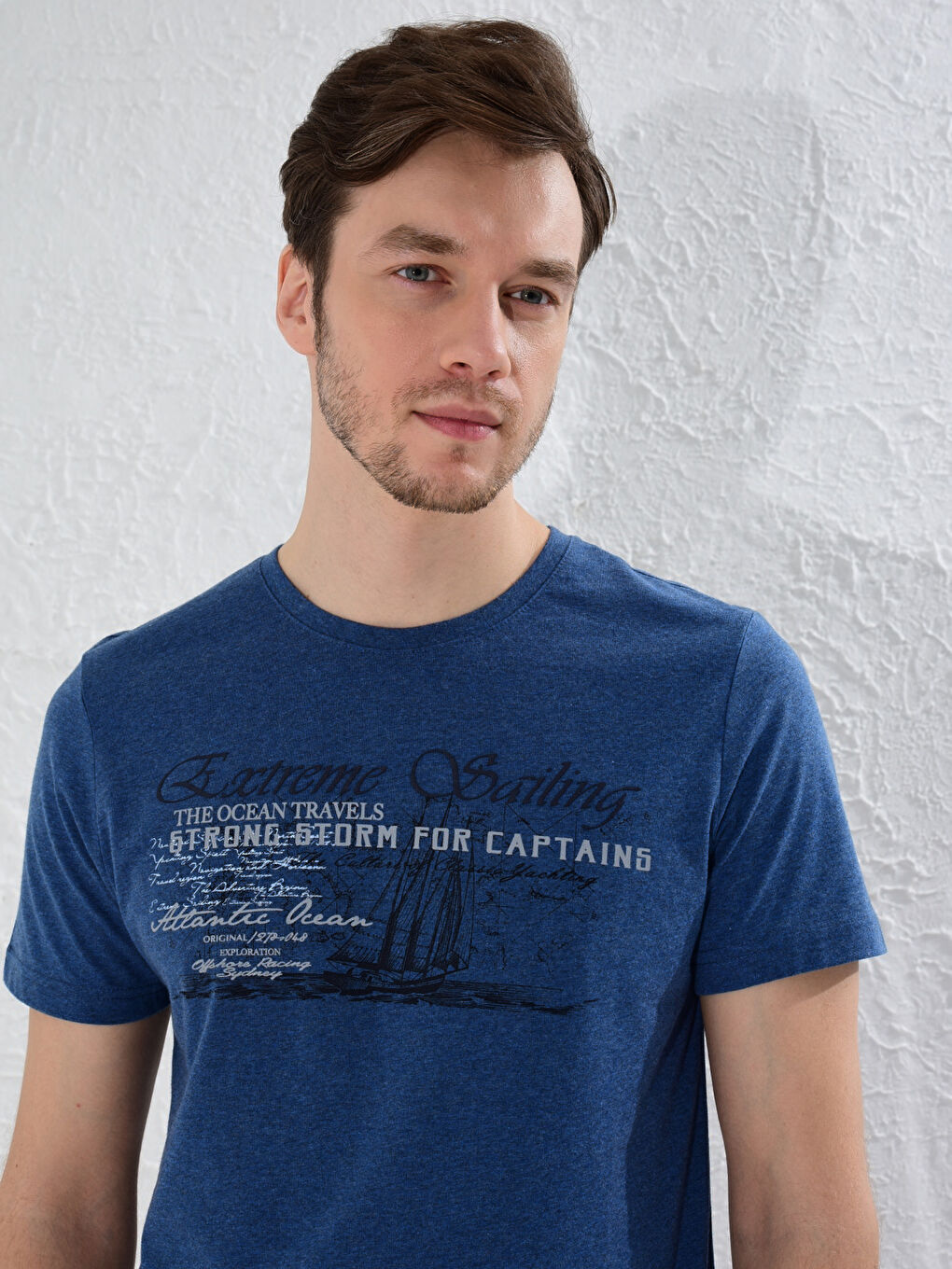 İndigo Bisiklet Yaka Baskılı Penye Tişört-4