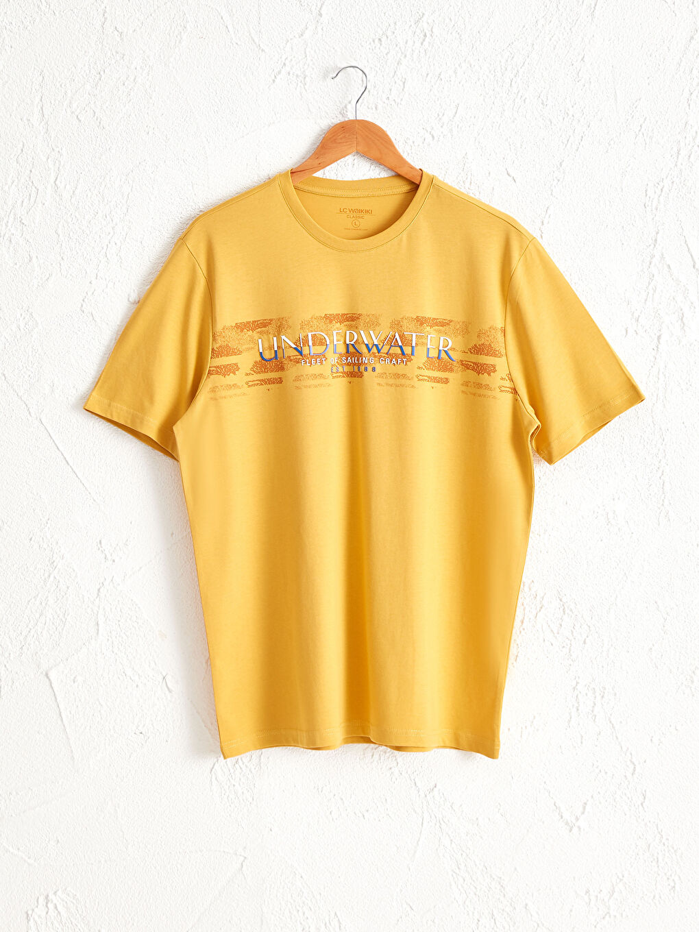 Sarı Bisiklet Yaka Baskılı Penye Tişört