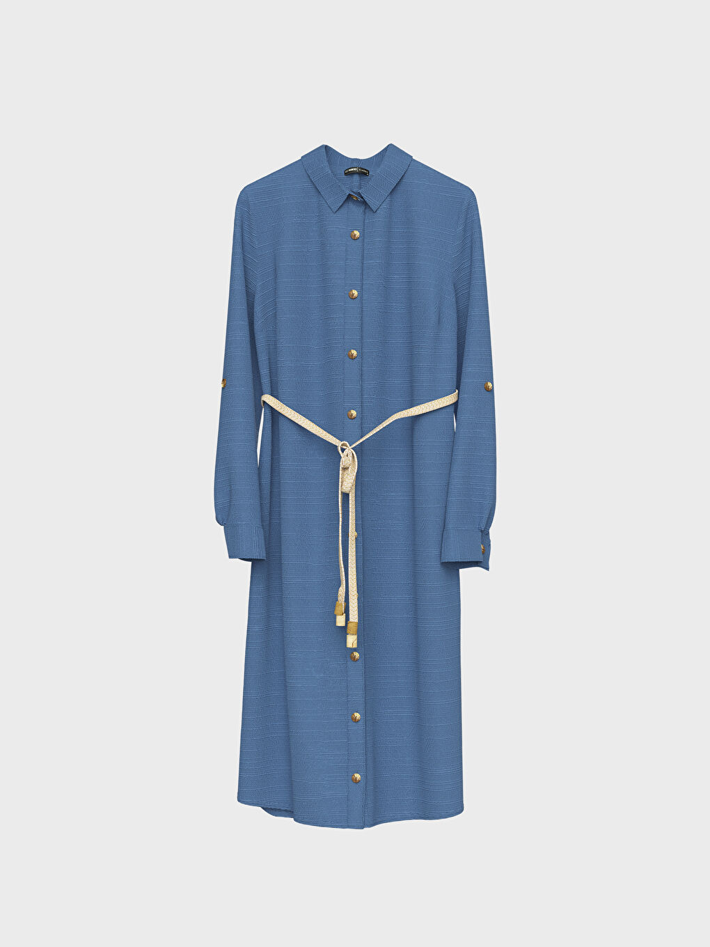 Mavi Gömlek Yaka Uzun Kollu Kadın Tunik-2