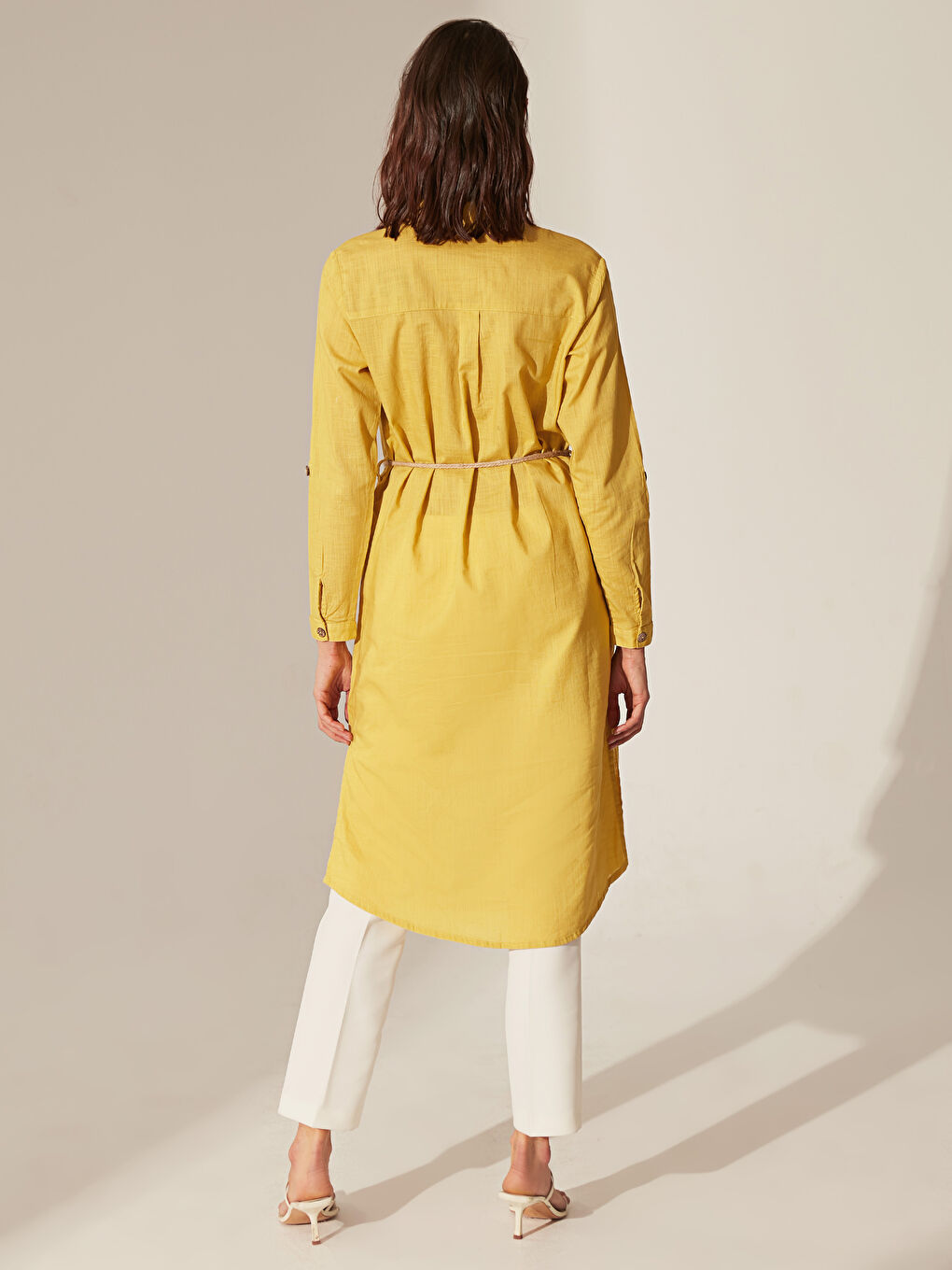 Sarı Gömlek Yaka Uzun Kollu Kadın Tunik-6