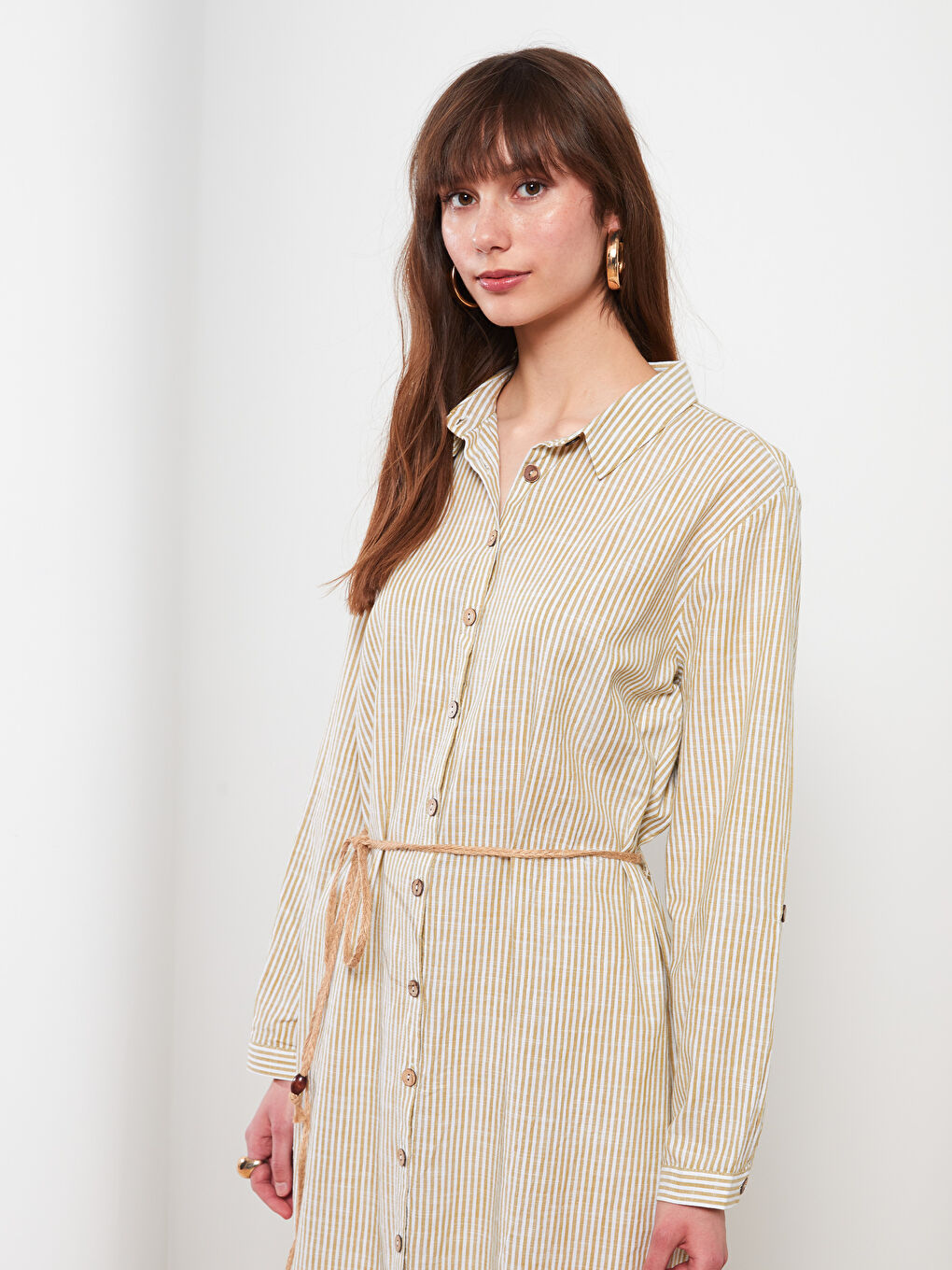 Haki Çizgili Kadın Gömlek Tunik-1