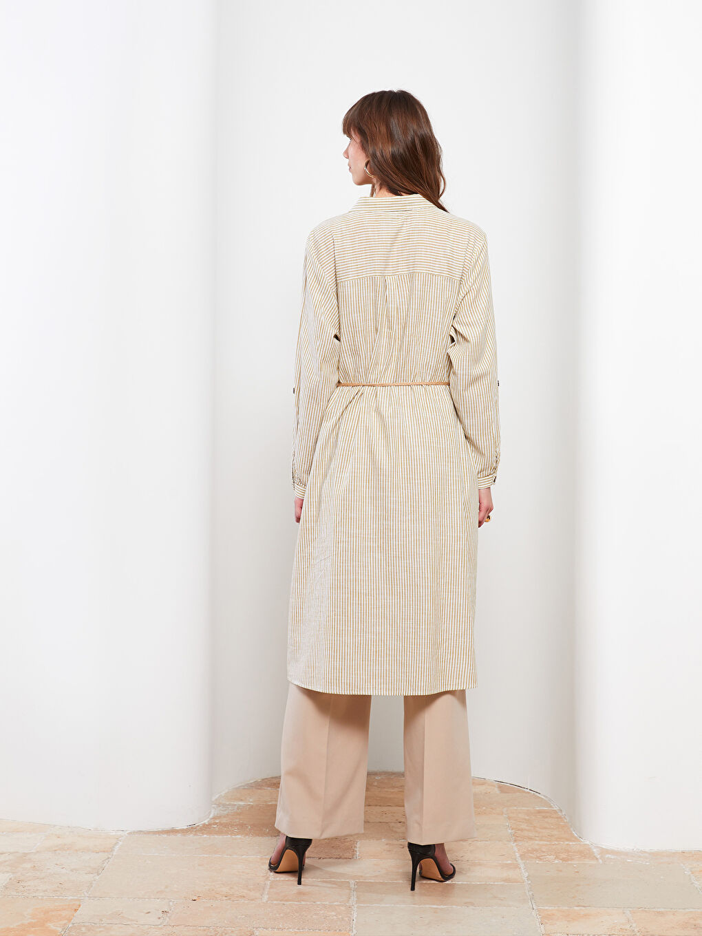 Haki Çizgili Kadın Gömlek Tunik-3