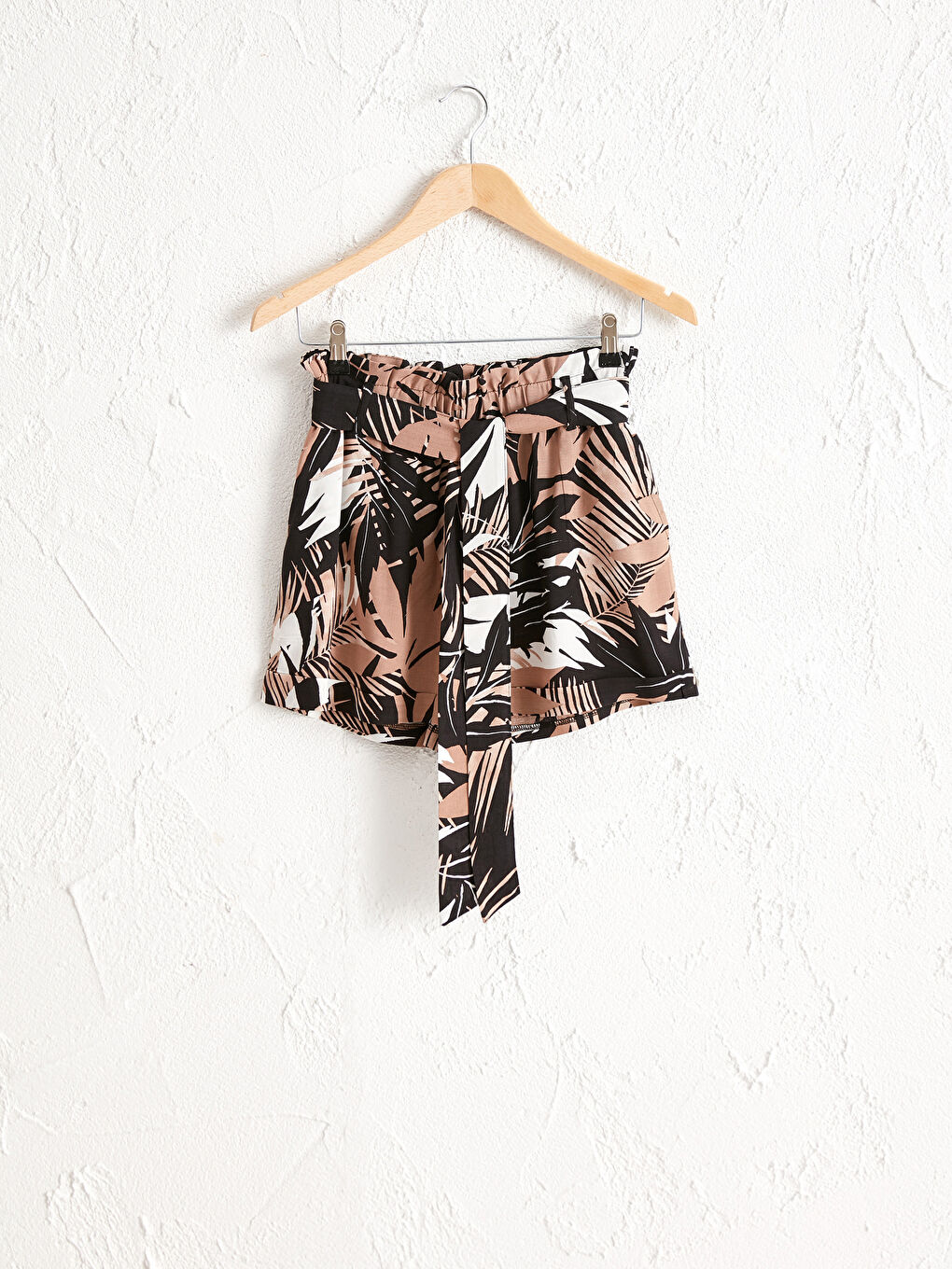 Elastic Waist Figured Viscose Shorts