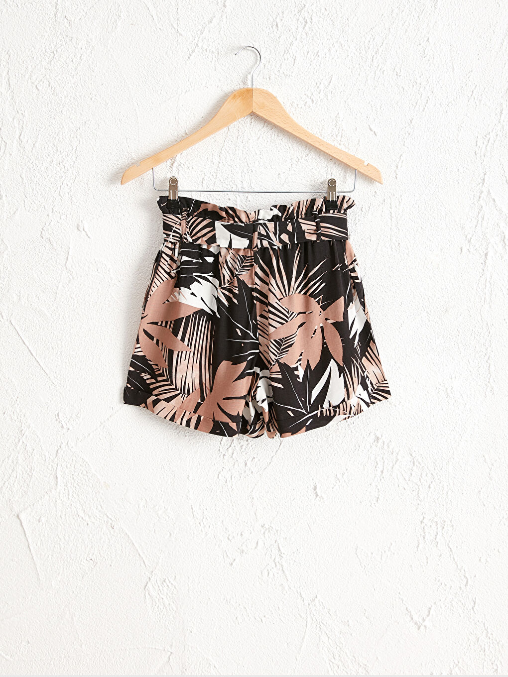Elastic Waist Figured Viscose Shorts-1