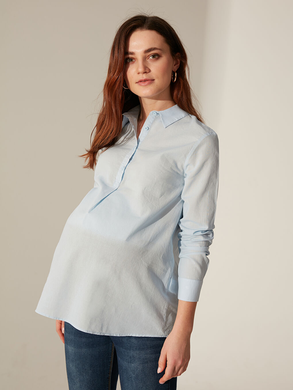 بلوزة حمل قطنية بأكمام طويلة وياقة قميص-1