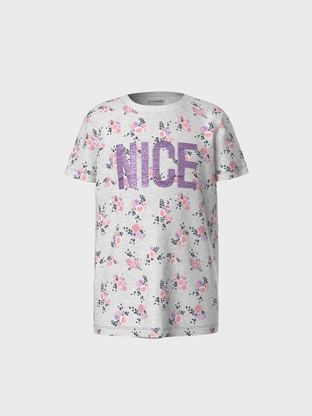 Gri Bisiklet Yaka Kısa Kollu Kız Çocuk Tişört-1