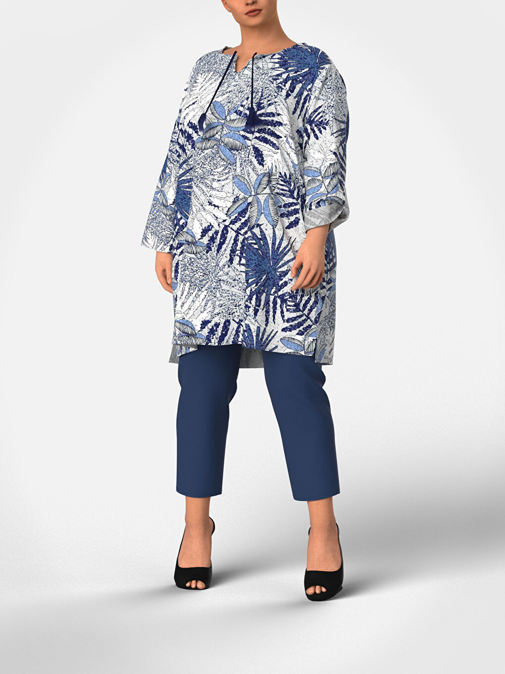 Tunique à Col Revers Manches Longues pour Femmes-3