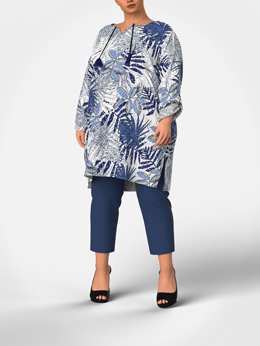 Tunique à Col Revers Manches Longues pour Femmes-2