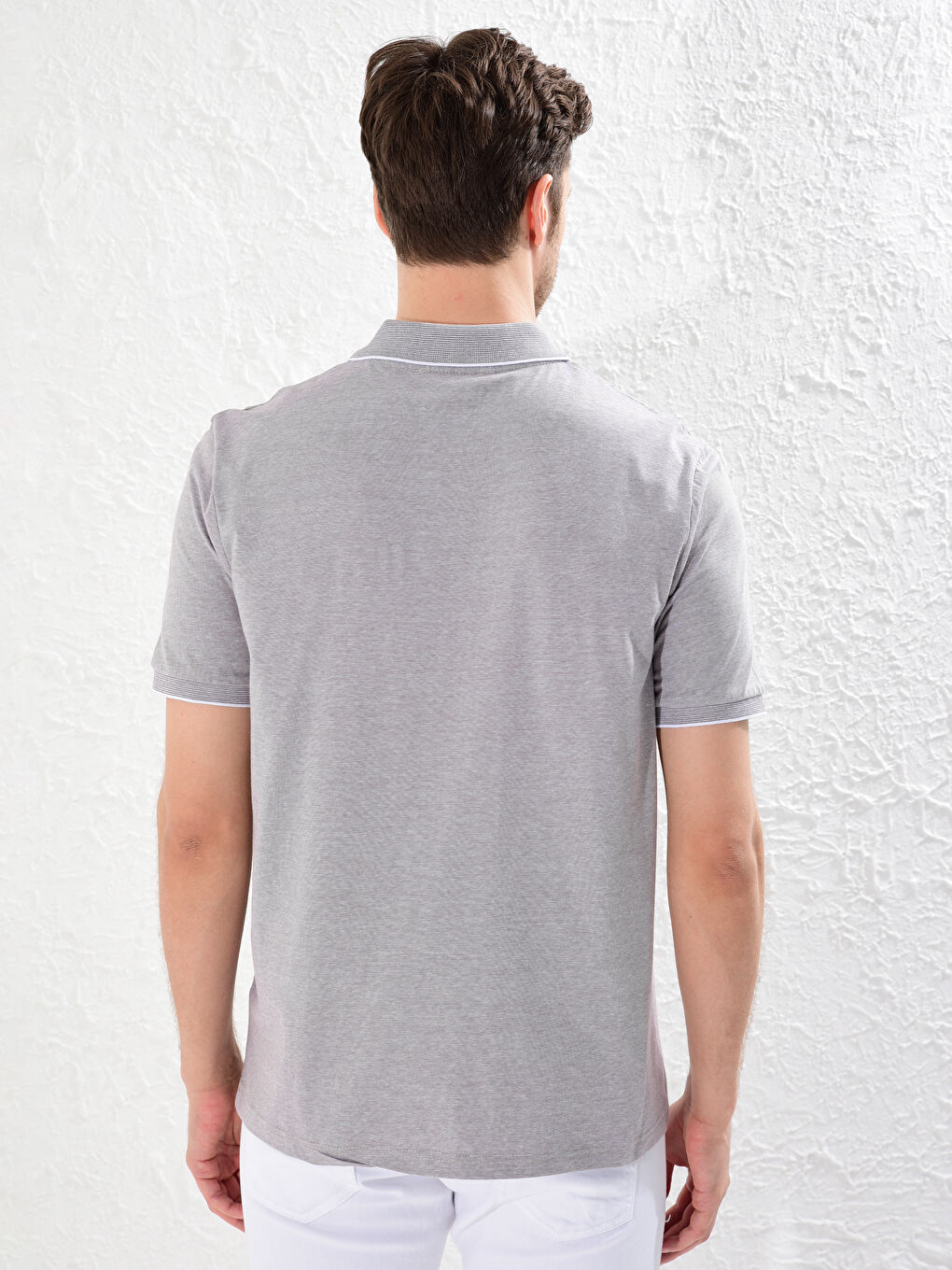 Bej Polo Yaka Desenli Kısa Kollu Tişört-4