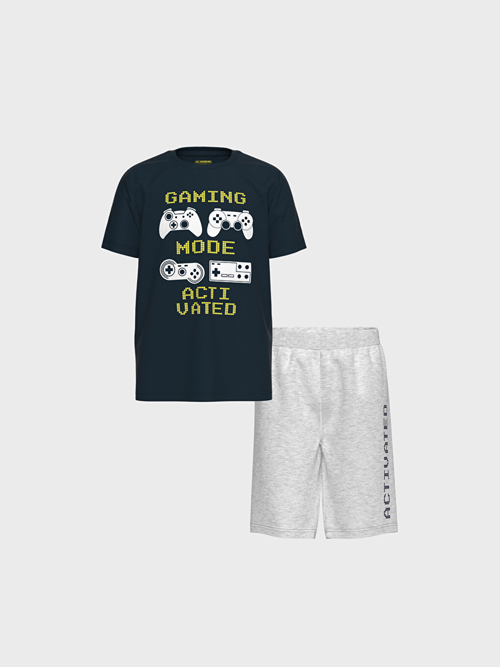 Gri Bisiklet Yaka Kısa Kollu Erkek Çocuk Pijama Takım-1