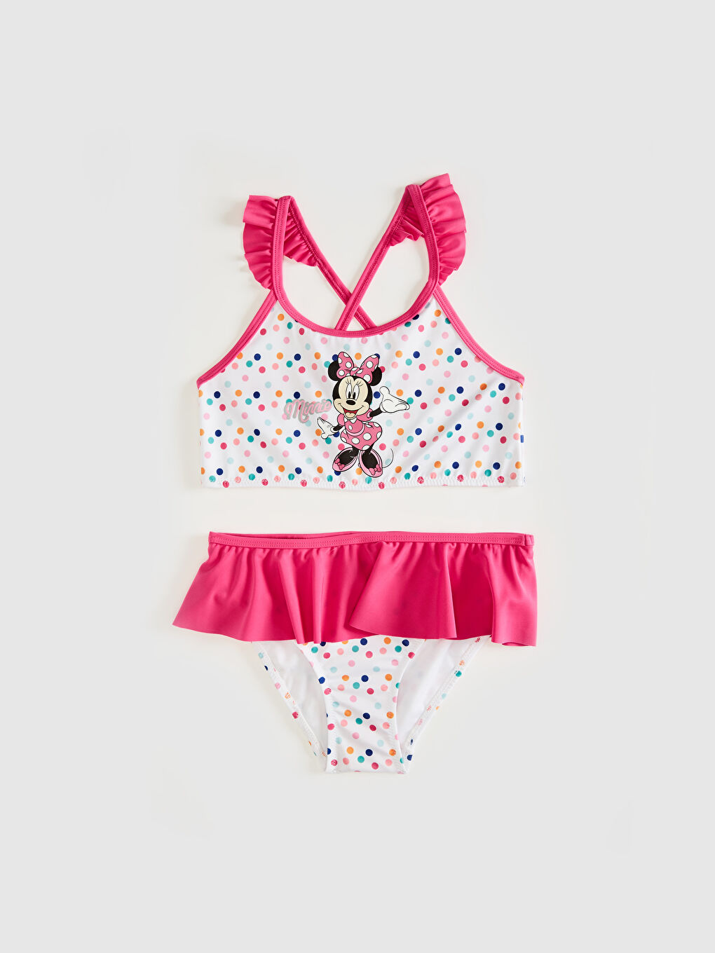 Beyaz Kız Çocuk Minnie Mouse Baskılı Bikini