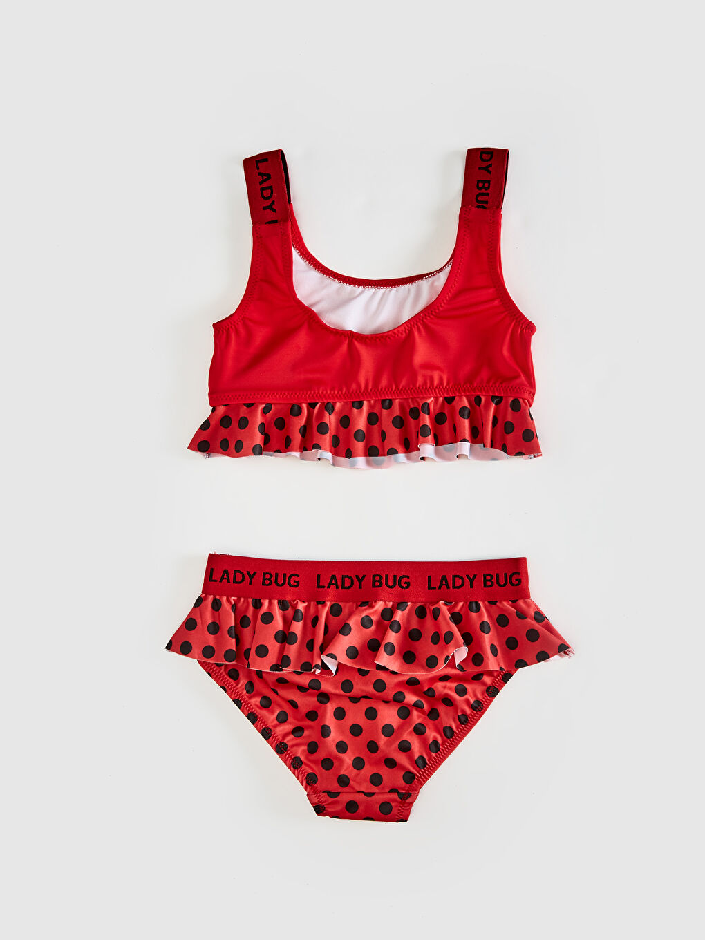 Kırmızı Esnek Kumaştan Miraculous Baskılı Kız Çocuk Bikini-1