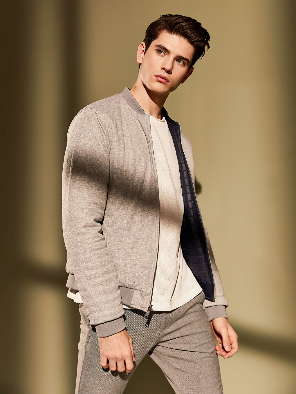 Lacivert Slim Fit Kolej Yaka İnce Mont-5