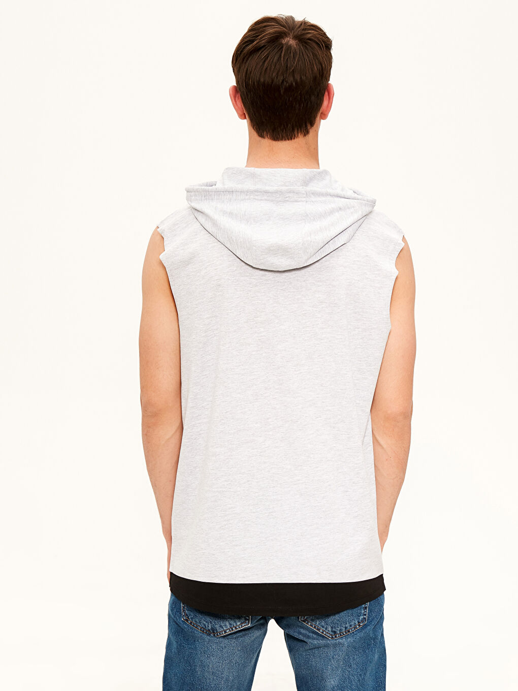 Gri Bisiklet Yaka Penye Erkek Kolsuz Tişört-2