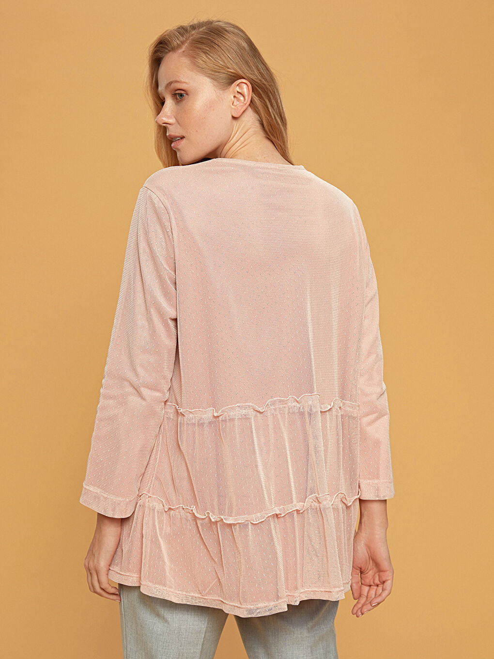 Pembe Bisiklet Yaka Uzun Kollu Oversize Kadın Tunik-3