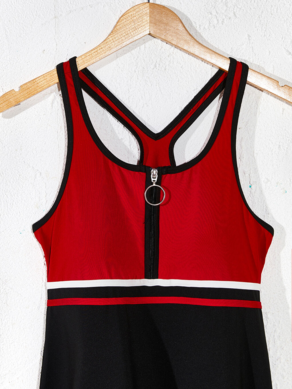 Siyah U Yaka Renk Bloklu Kadın Tesettür Mayo-2