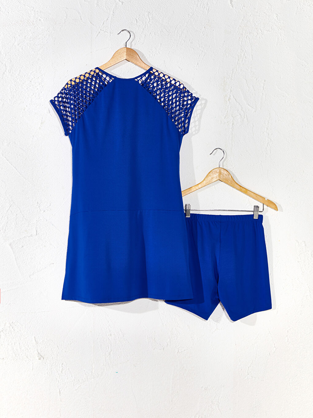 Mavi Kısa Kollu Kadın Tesettür Mayo-1