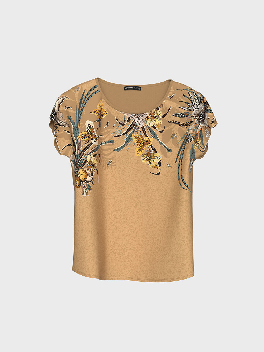 Sarı Bisiklet Yaka Kısa Kollu Kadın Tişört