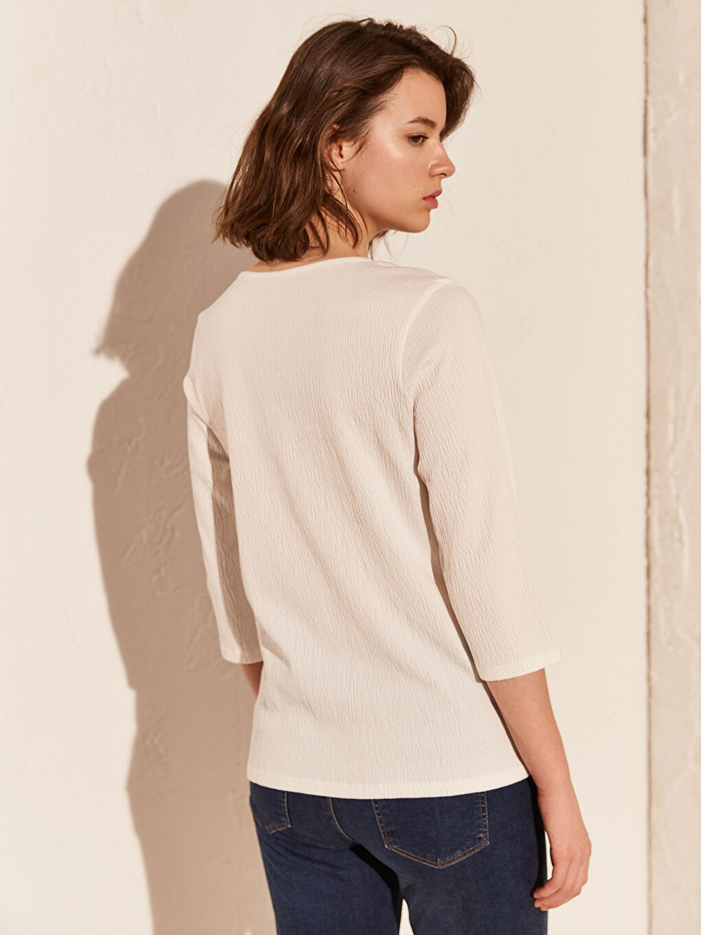 Square Collar Embroidered Women's T-Shirt-3