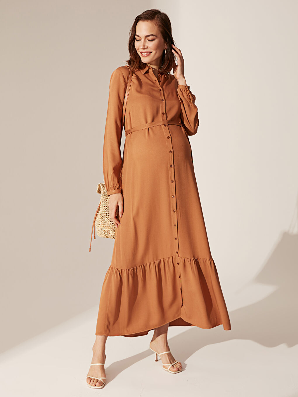 LCWAIKIKI Maternity Long Sleeve Women Shirt Dress -0SN257Z8-QCM