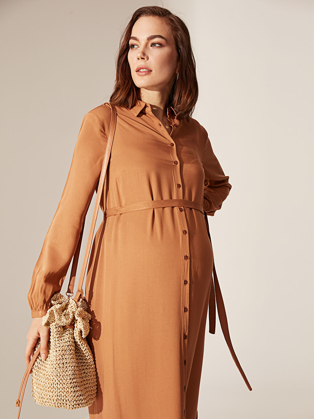 LCWAIKIKI Maternity Long Sleeve Women Shirt Dress -0SN257Z8-QCM