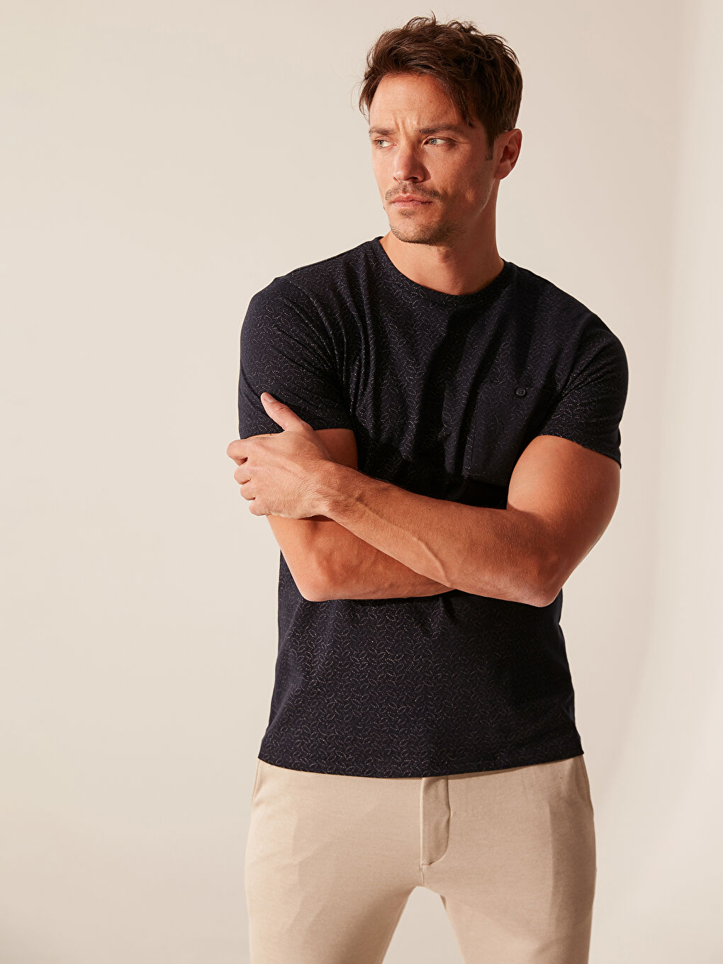 Lacivert Bisiklet Yaka Penye Erkek Tişört