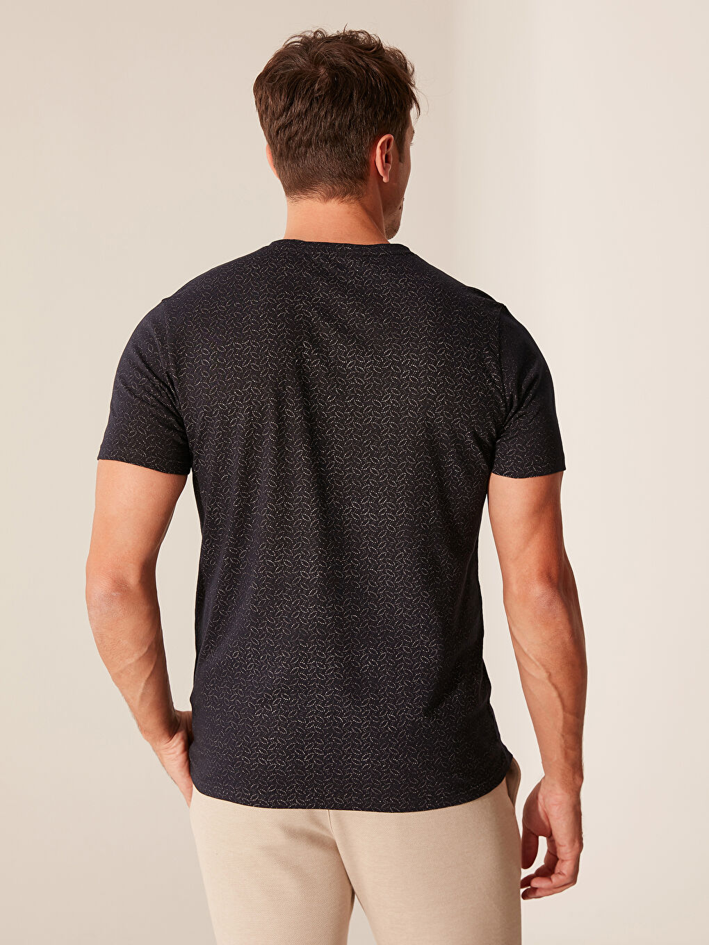 Lacivert Bisiklet Yaka Penye Erkek Tişört-3