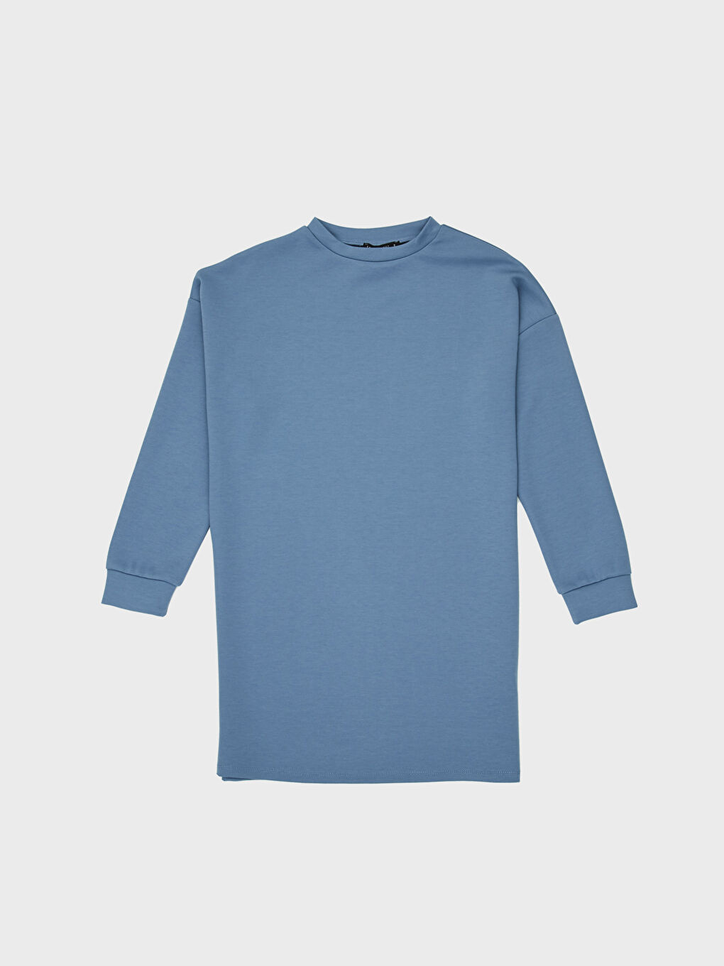 Mavi Dik Yaka Uzun Kollu Oversize Kadın Tunik-1