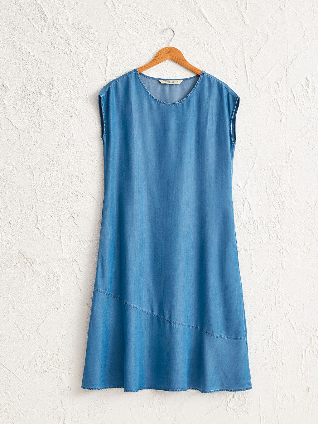 Bej Kadın Bisiklet Yaka Kolsuz Jean Elbise